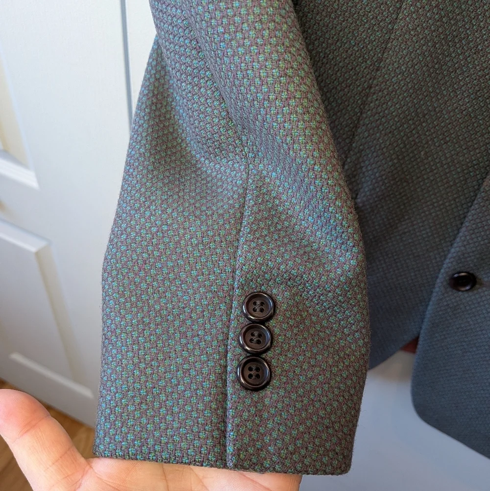 Men Vintage Blazer 100% Wool Size 40 Reg Made In Canada Blue Purple Green Colors - Picture 5 of 13